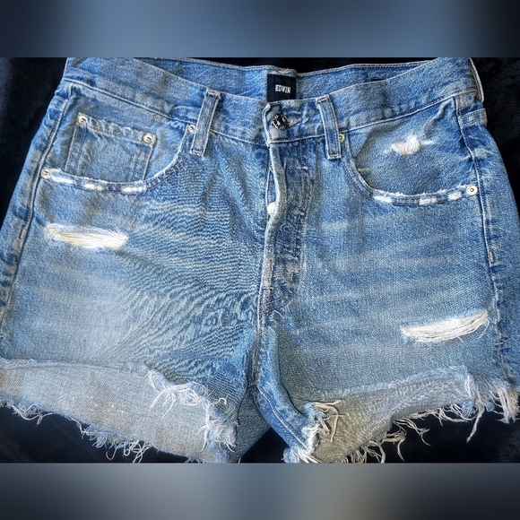 🤩❤️‍🔥 Edwin Distressed CAI Short Cut Off Jean Shorts Sz 27 - Picture 3 of 10